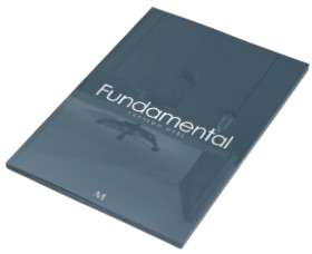 Ikona katalogu marki Fundamental - broszura z napisem i zarysem mebli gabinetowych.